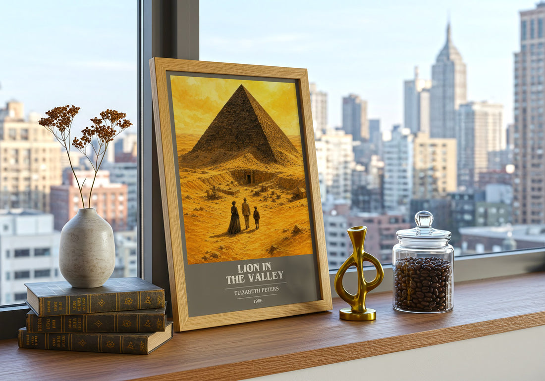 Lion in the valley book cover print framed by window – literary home decor