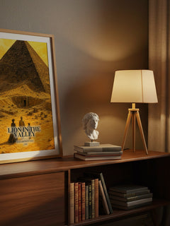 Lion in the valley watercolour print on bookshelf – Elizabeth Peters fan gift
