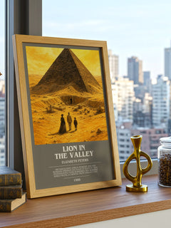 Lion in the valley bookish print framed by window – literary home decor