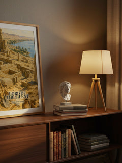 Lord of the silent watercolour print on bookshelf – Elizabeth Peters fan gift