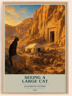 Seeing a large cat book cover book poster by Elizabeth Peters – framed literary art print