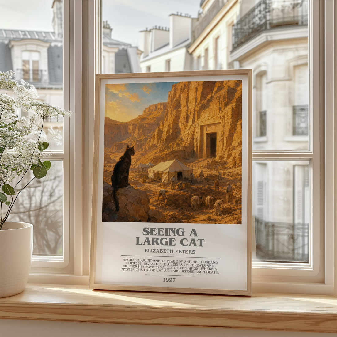 Seeing a large cat bookish poster colour and style options – Elizabeth Peters book art
