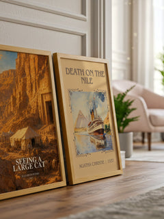 Seeing a large cat watercolour print framed by window – literary home decor