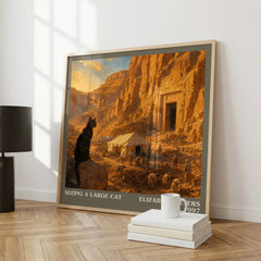 Seeing a large cat literary print framed by window – literary home decor