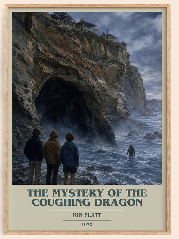 The Mystery of the Coughing Dragon book cover book poster by Kin Platt – framed literary art print