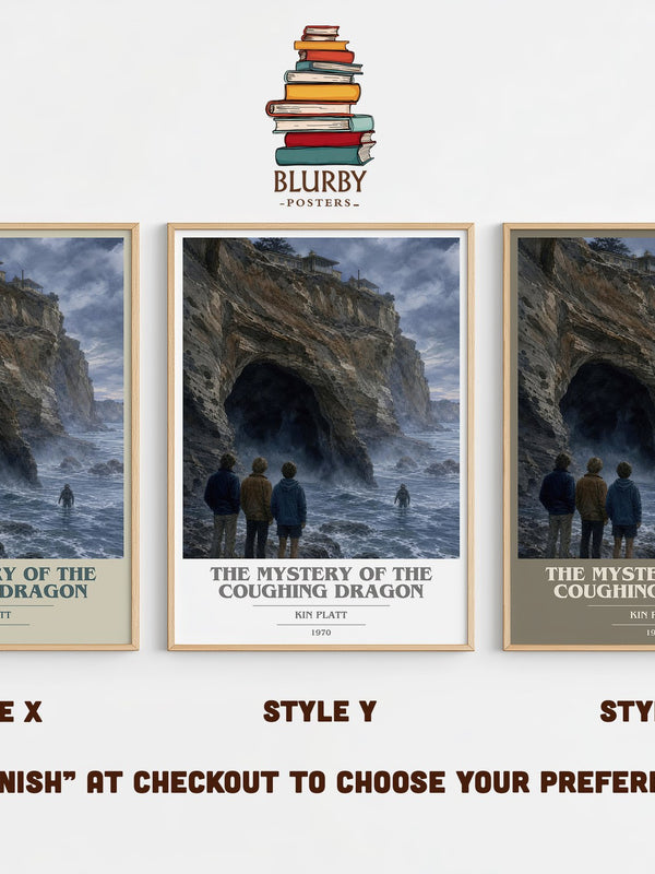 The Mystery of the Coughing Dragon book cover print in frame leaning in hallway – mystery wall art