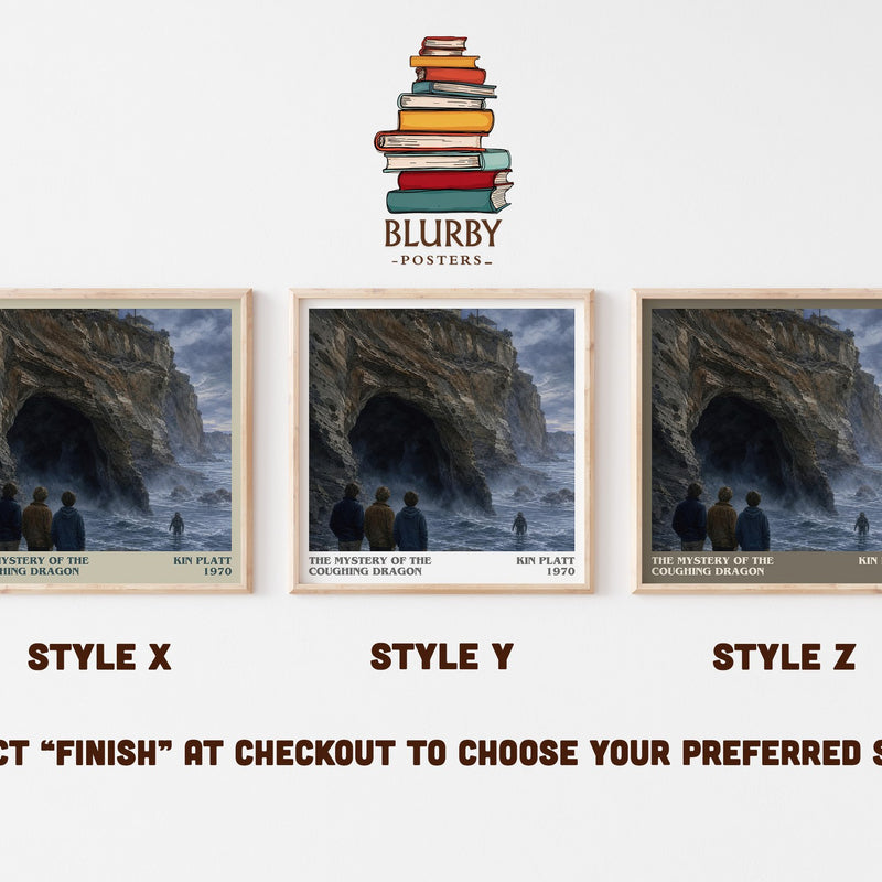 The Mystery of the Coughing Dragon literary print in frame leaning in hallway – mystery wall art