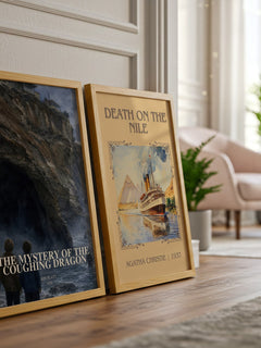 The Mystery of the Coughing Dragon watercolour print framed by window – literary home decor