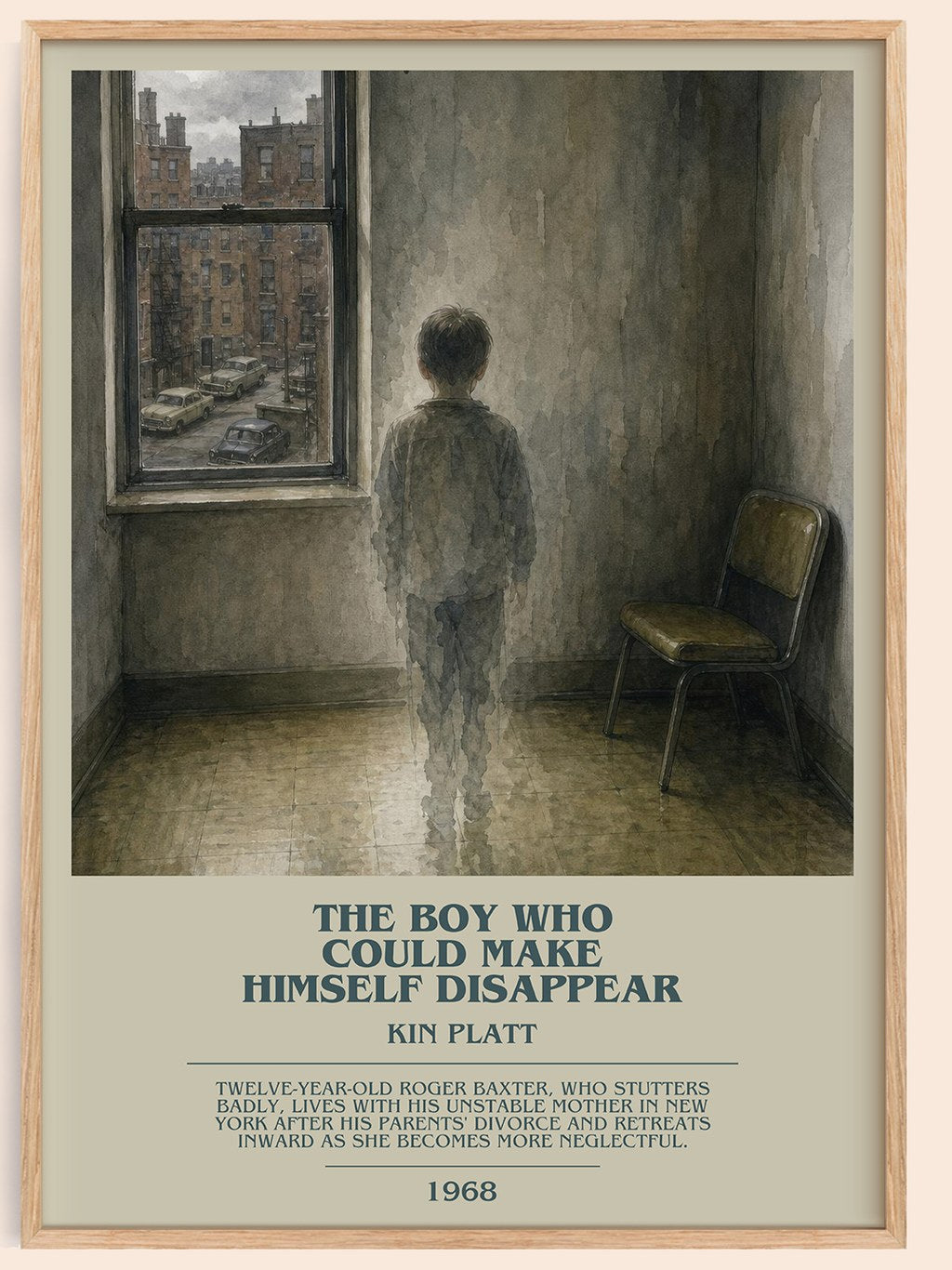 The boy who could make himself disappear bookish book poster by Kin Platt – framed literary art print