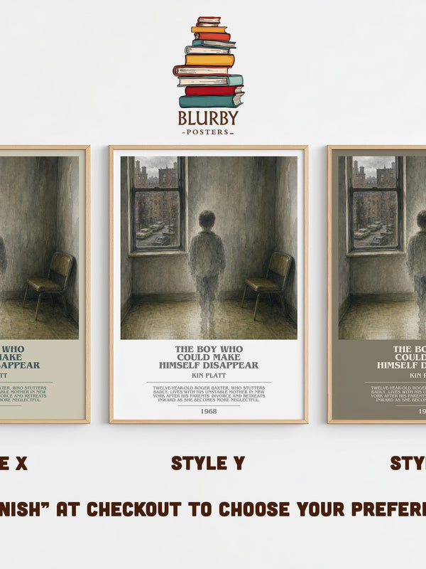 The boy who could make himself disappear bookish print in frame leaning in hallway – literary fiction wall art