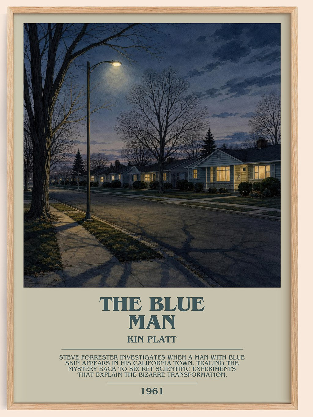 The blue man bookish book poster by Kin Platt – framed literary art print