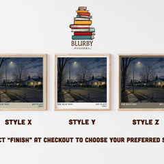 The blue man literary print in frame leaning in hallway – crime wall art