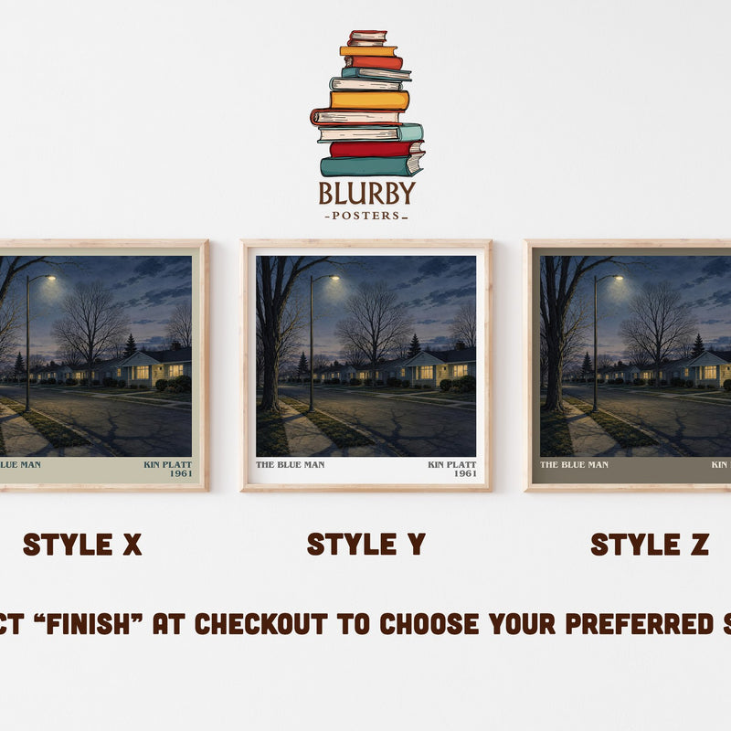 The blue man literary print in frame leaning in hallway – crime wall art