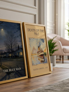 The blue man watercolour print framed by window – literary home decor