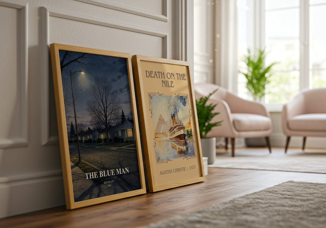 The blue man watercolour print framed by window – literary home decor