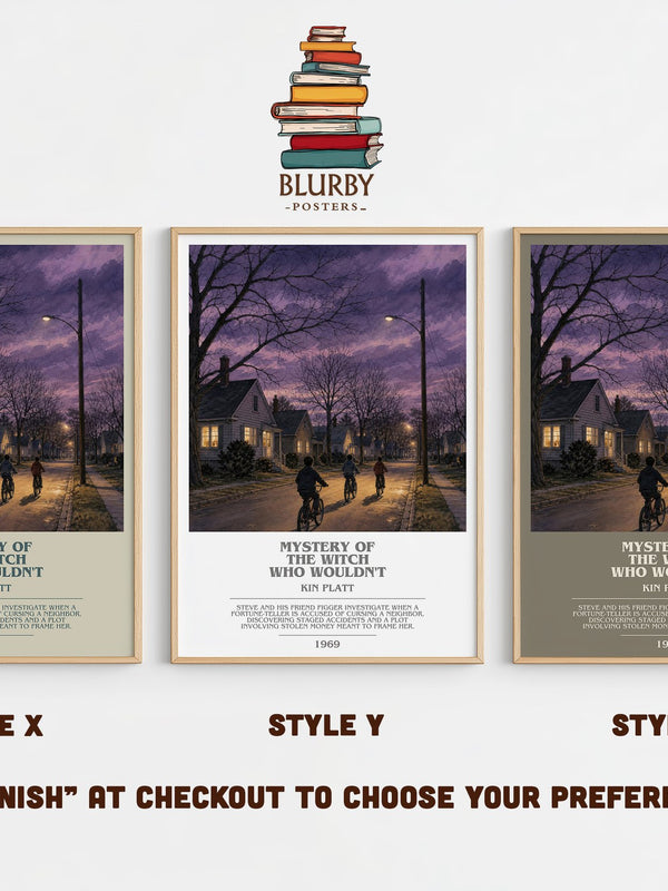Mystery of the Witch Who Wouldn't bookish print in frame leaning in hallway – childrens wall art