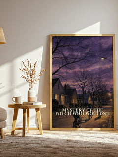 Mystery of the Witch Who Wouldn't watercolour print in frame leaning in hallway – childrens wall art