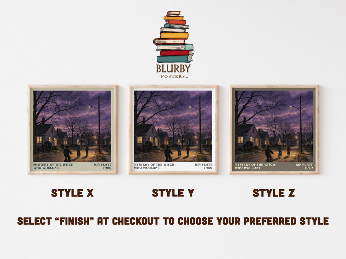 Mystery of the Witch Who Wouldn't literary print in frame leaning in hallway – childrens wall art (mockup)