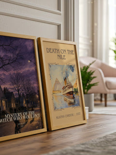 Mystery of the Witch Who Wouldn't watercolour print framed by window – literary home decor