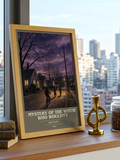 Mystery of the Witch Who Wouldn't book cover print framed by window – literary home decor