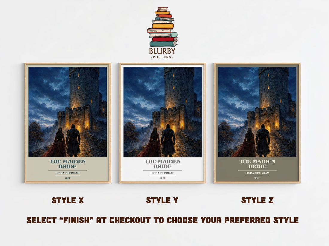 The Maiden Bride book cover print in frame leaning in hallway – romance wall art (mockup)