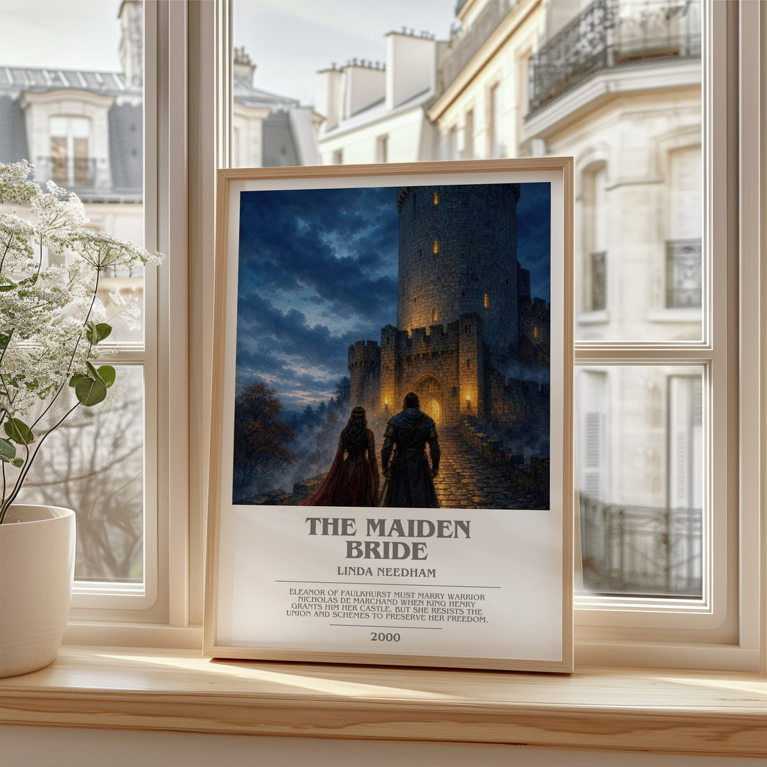 The Maiden Bride Bookish Wall Art by Linda Needham – framed print by a bright window