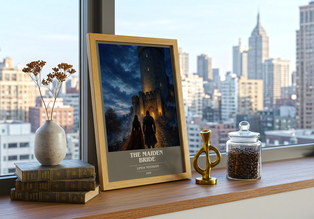 The Maiden Bride book cover print framed by window – literary home decor