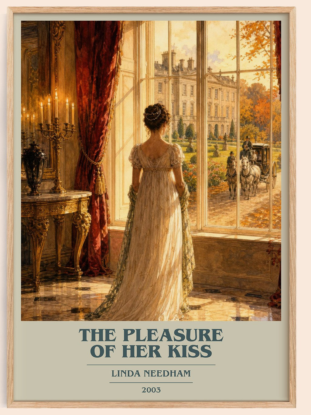 The Pleasure of Her Kiss book cover book poster by Linda Needham – framed literary art print