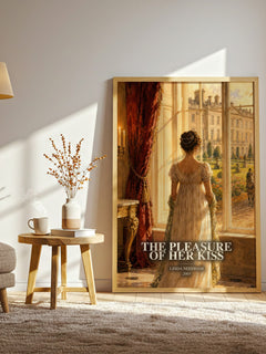 The Pleasure of Her Kiss watercolour print in frame leaning in hallway – romance wall art