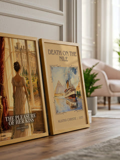 The Pleasure of Her Kiss watercolour print framed by window – literary home decor