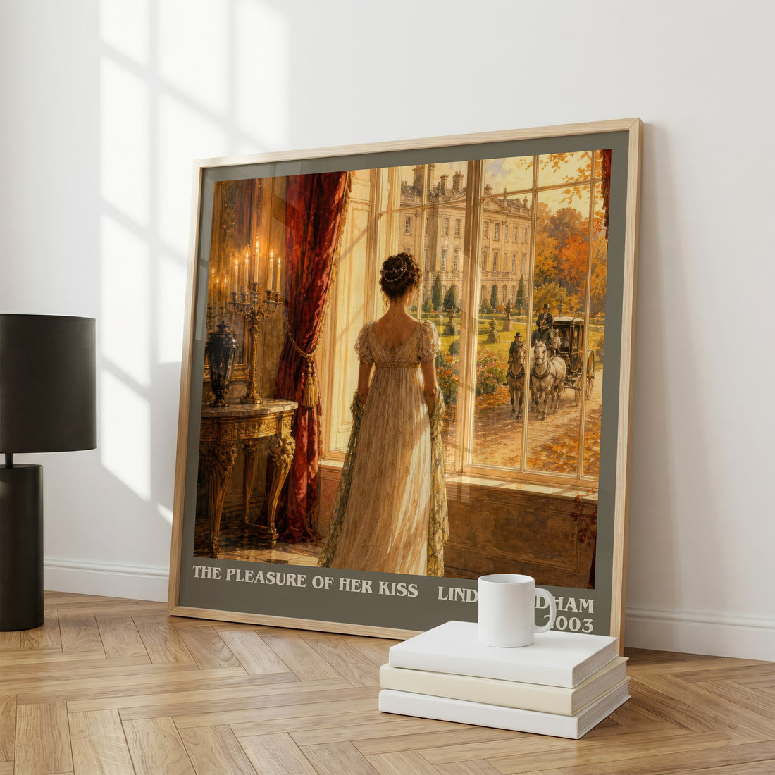 The Pleasure of Her Kiss literary print framed by window – literary home decor