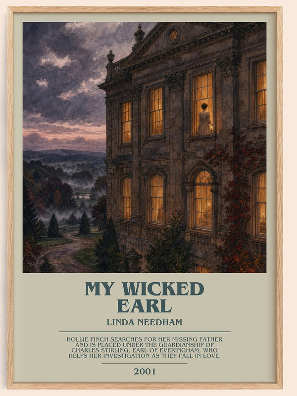 My Wicked Earl bookish book poster by Linda Needham – framed literary art print