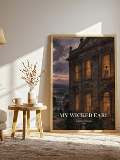 My Wicked Earl watercolour print in frame leaning in hallway – romance wall art