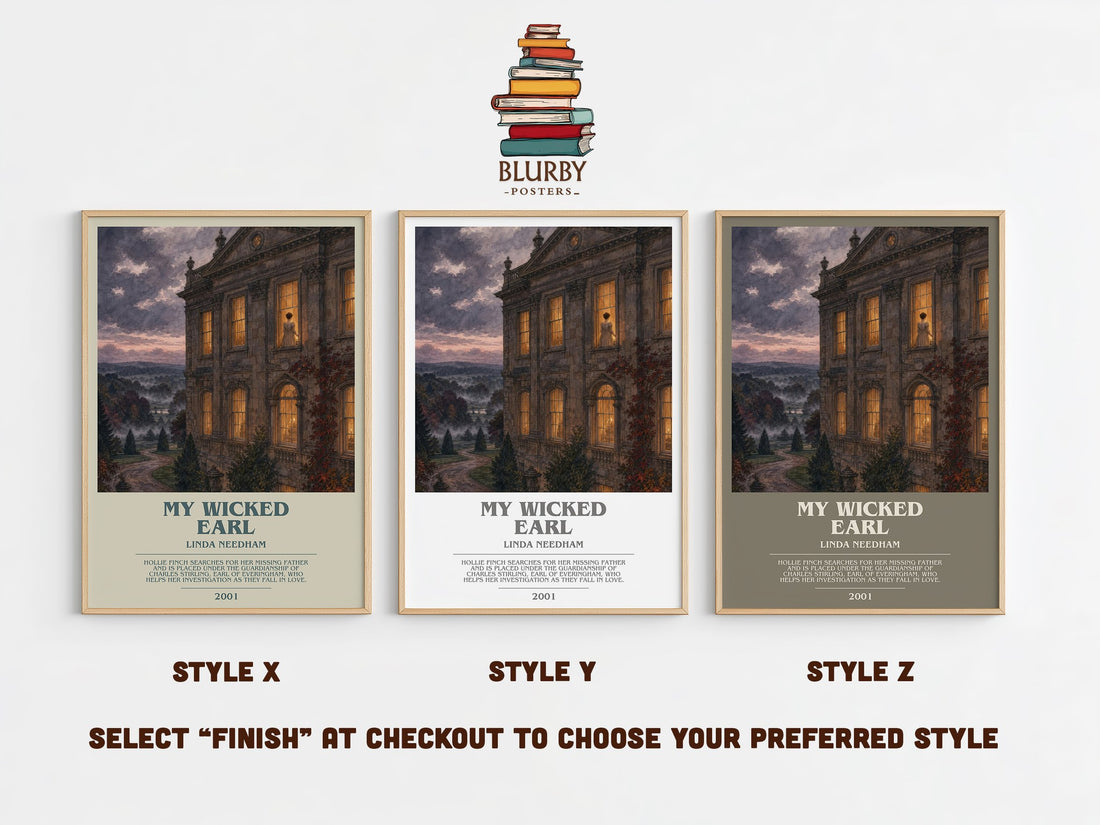 My Wicked Earl bookish print in frame leaning in hallway – romance wall art (mockup)
