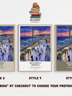 Runaway world book cover print in frame leaning in hallway – non fiction wall art