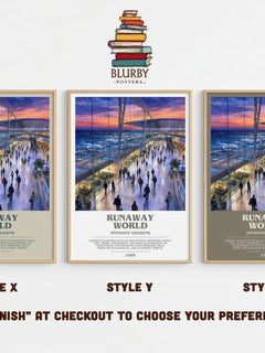 Runaway world bookish print in frame leaning in hallway – non fiction wall art