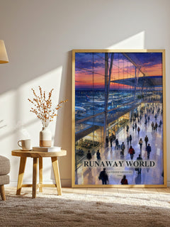 Runaway world watercolour print in frame leaning in hallway – non fiction wall art