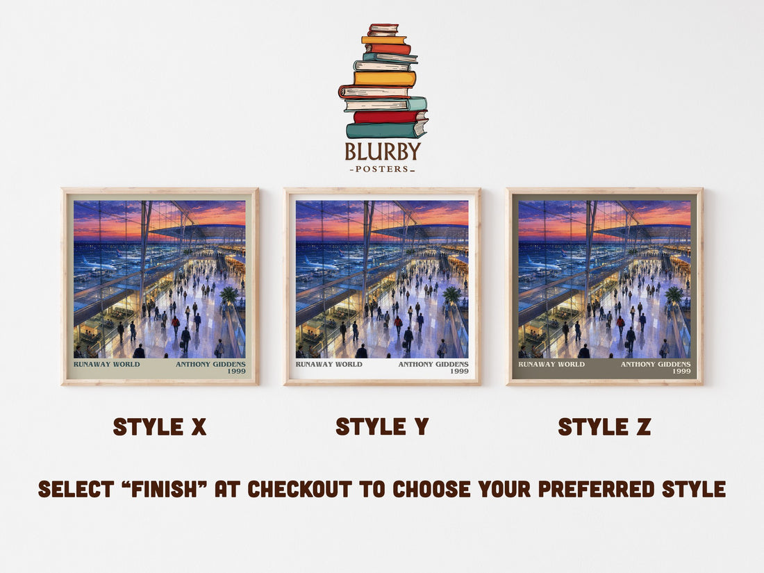 Runaway world literary print in frame leaning in hallway – non fiction wall art (mockup)