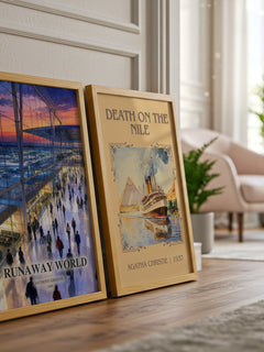 Runaway world watercolour print framed by window – literary home decor
