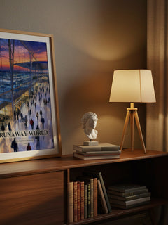 Runaway world watercolour print on bookshelf – Anthony Giddens fan gift