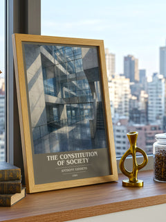 The constitution of society book cover print framed by window – literary home decor