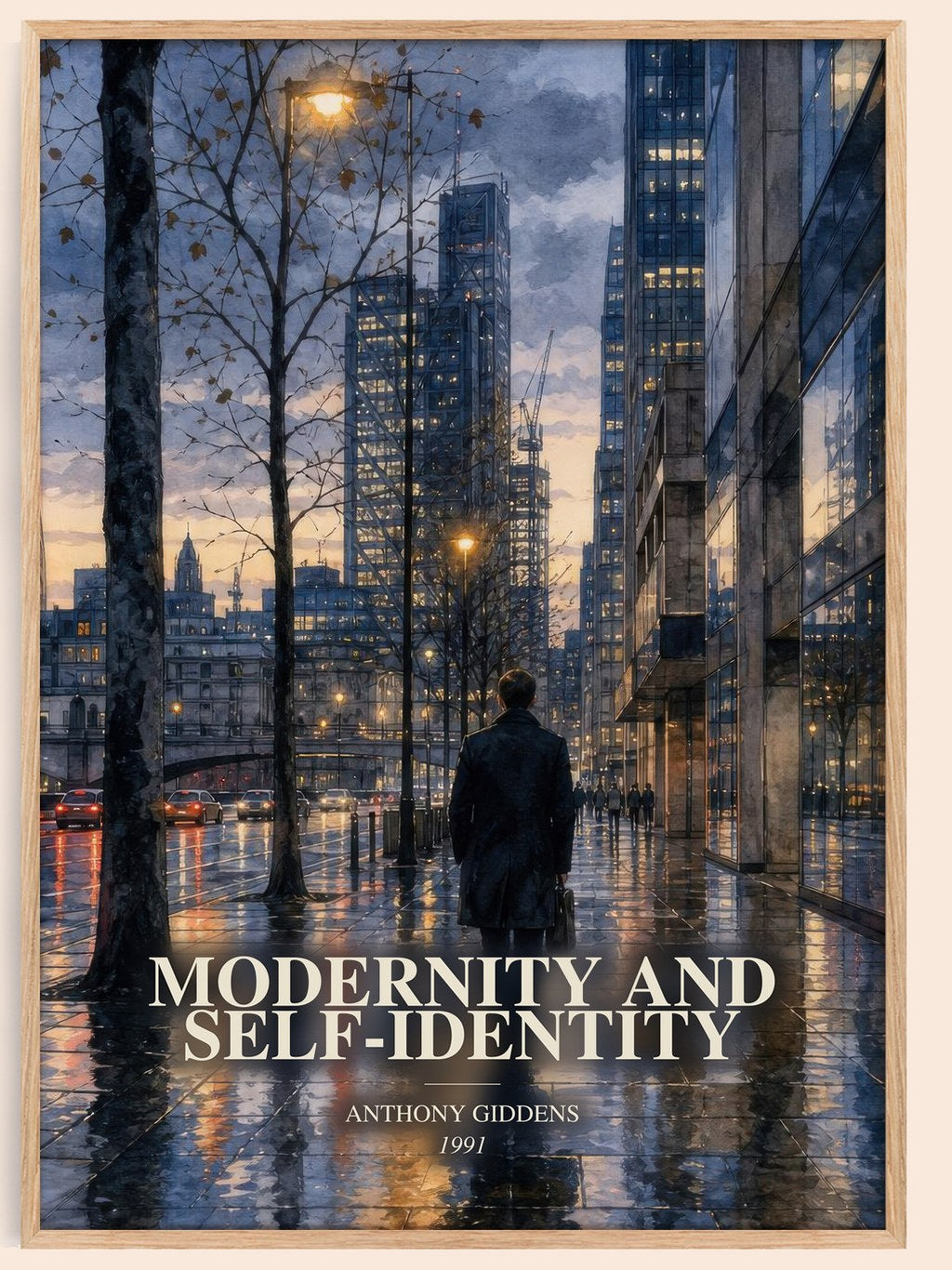 Modernity and self-identity watercolour book poster by Anthony Giddens – framed literary art print