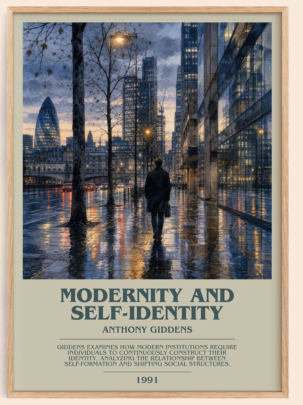 Modernity and self-identity bookish book poster by Anthony Giddens – framed literary art print