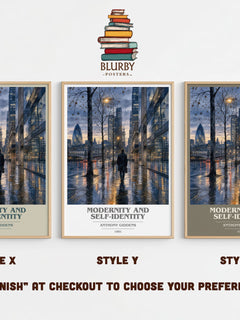 Modernity and self-identity book cover print in frame leaning in hallway – non fiction wall art