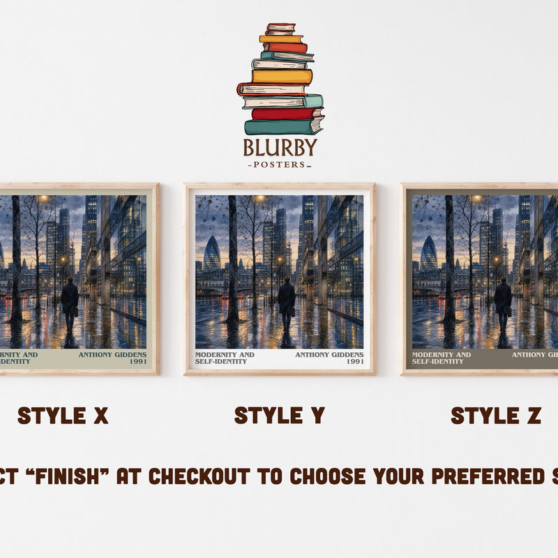 Modernity and self-identity literary print in frame leaning in hallway – non fiction wall art