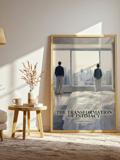 The transformation of intimacy watercolour print in frame leaning in hallway – non fiction wall art