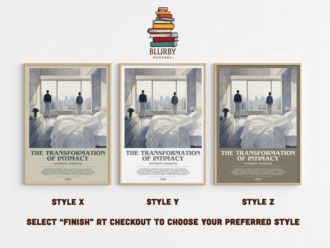 The transformation of intimacy bookish print in frame leaning in hallway – non fiction wall art (mockup)