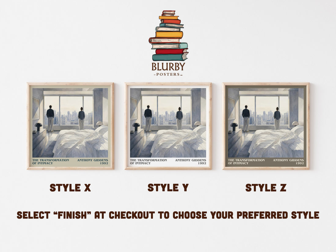 The transformation of intimacy literary print in frame leaning in hallway – non fiction wall art (mockup)