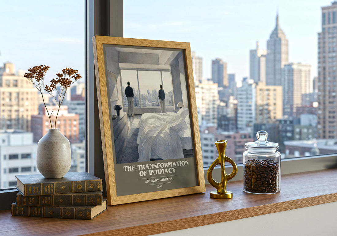 The transformation of intimacy book cover print framed by window – literary home decor