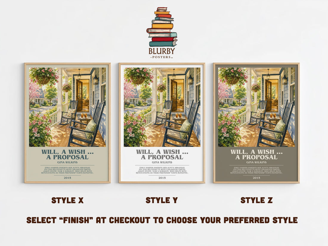 Will, a Wish ... a Proposal bookish print in frame leaning in hallway – romance wall art (mockup)